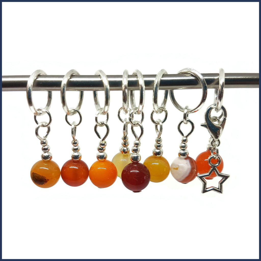 Orange Agate Knitting Marker Set