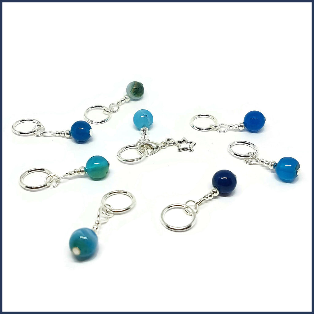 Blue Agate Knitting Marker Set
