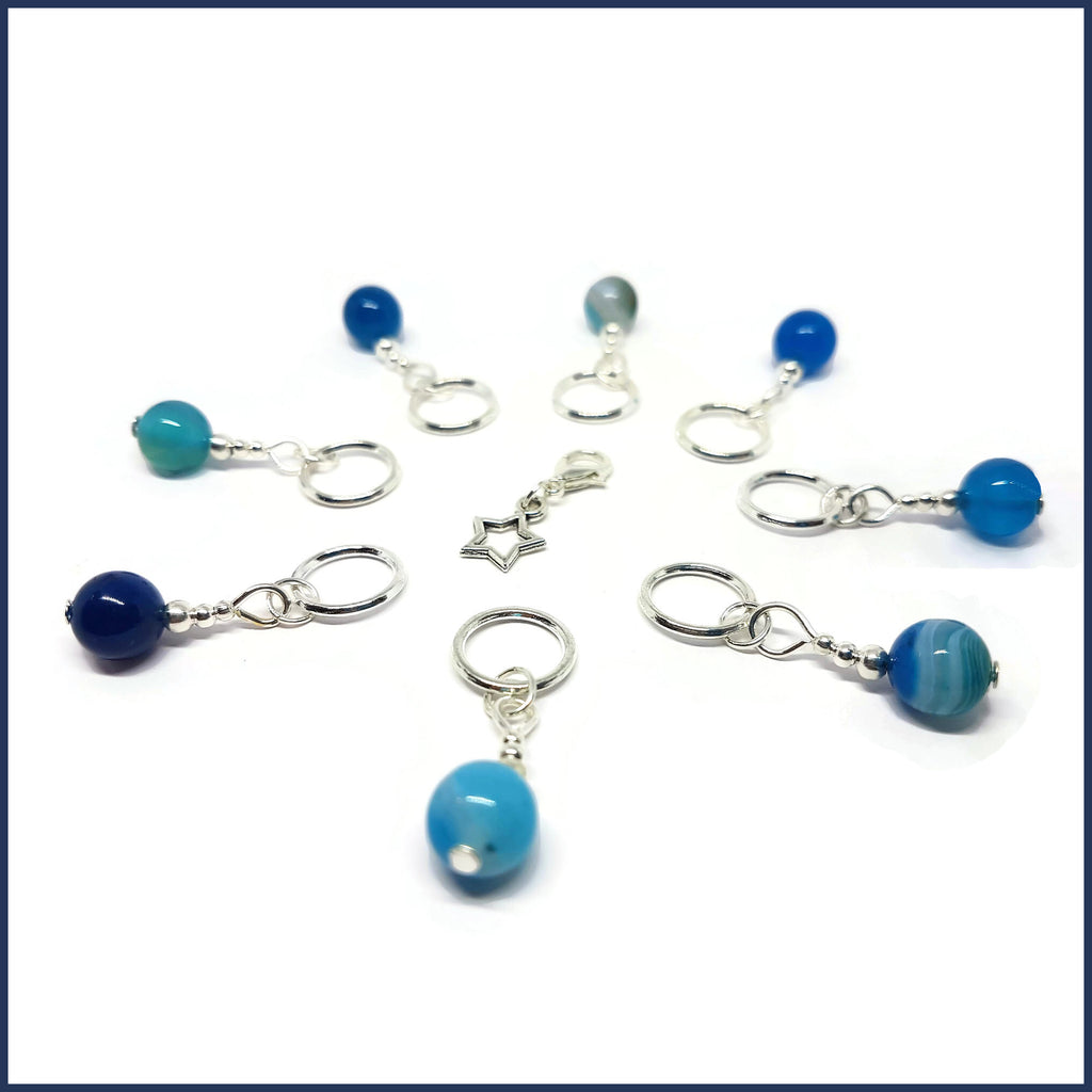 Blue Agate Knitting Marker Set