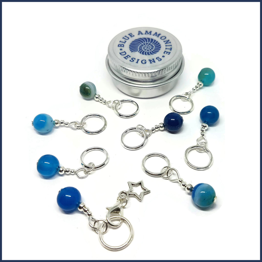 Blue Agate Knitting Marker Set