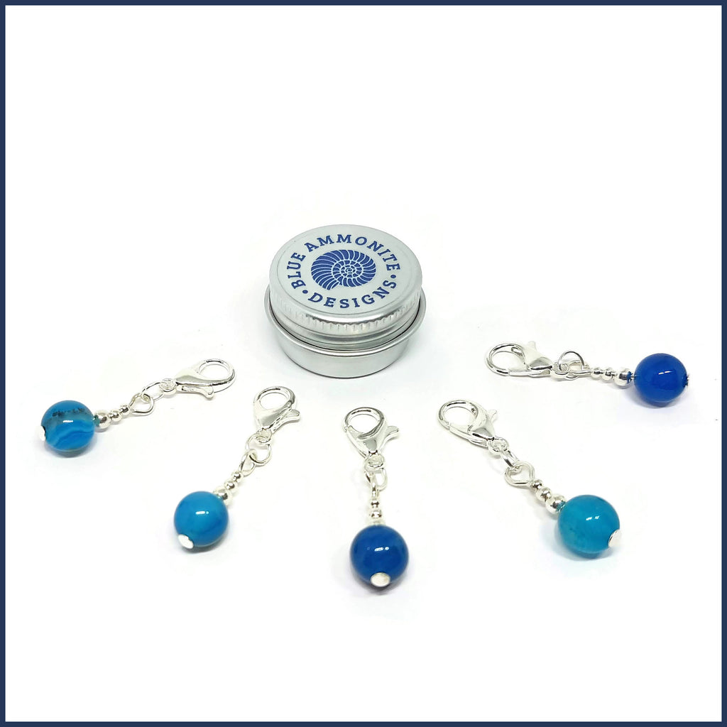 Blue Agate Stitch Marker Set