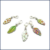 five colourful enamel leaf stitch markers