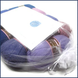 crochet blanket kit in an organza bag