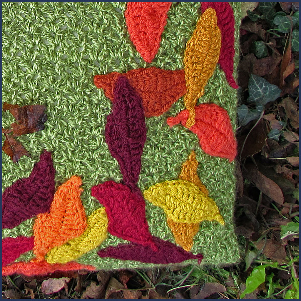 crochet cushion with leaves close up