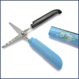 blue pen scissor open with cap
