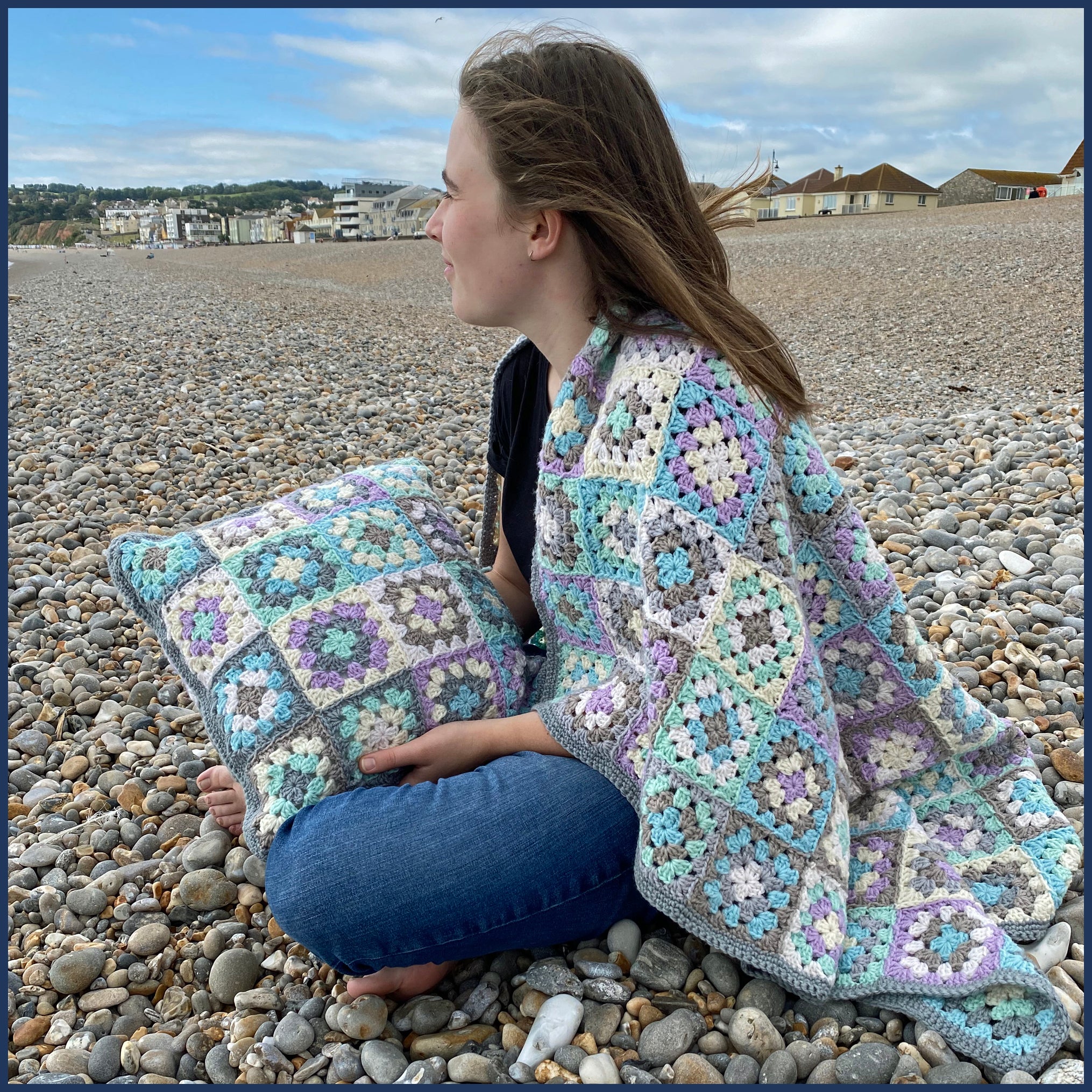Heritage Pure Wool Crochet Blanket Kit Blue Ammonite Designs