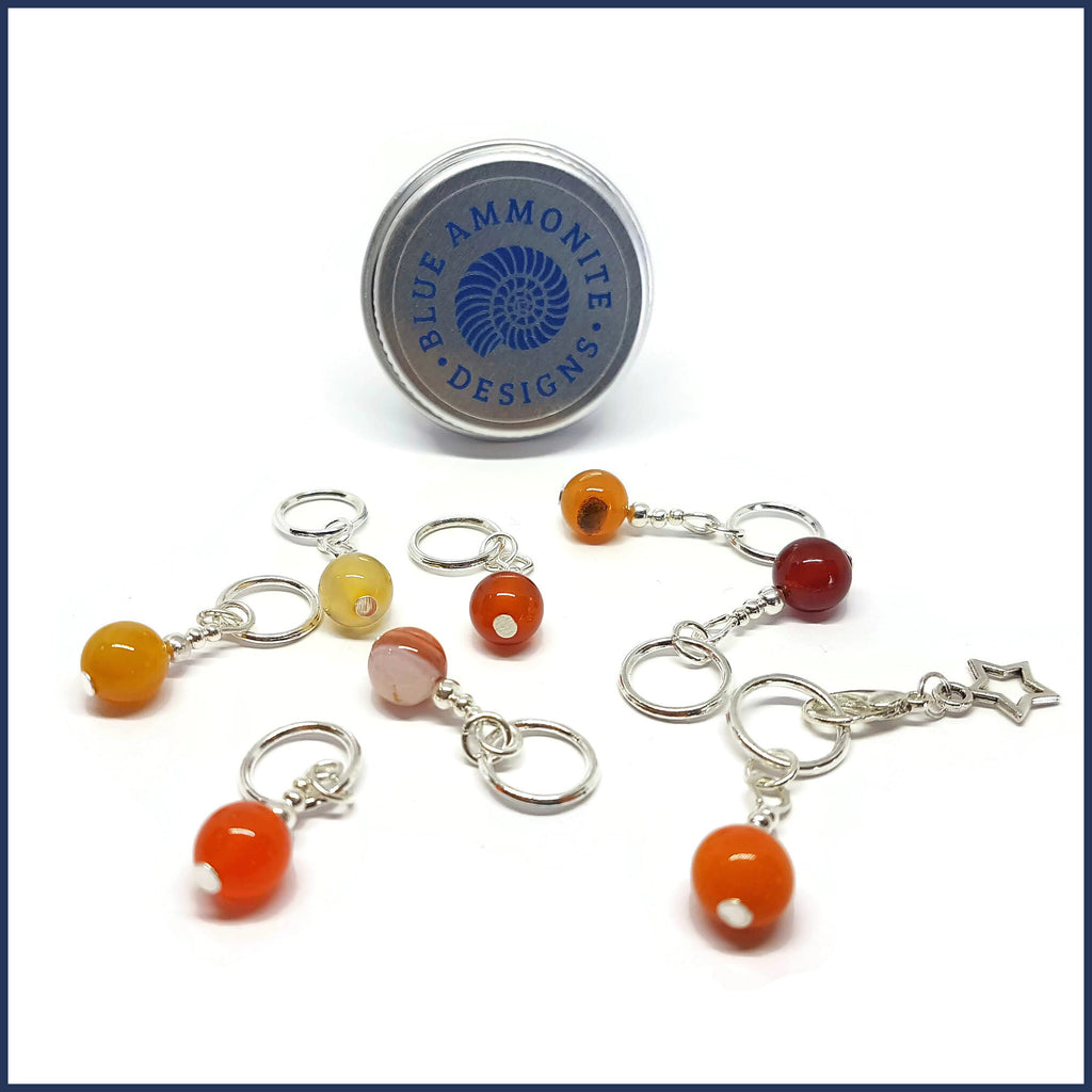 Orange Agate Knitting Marker Set