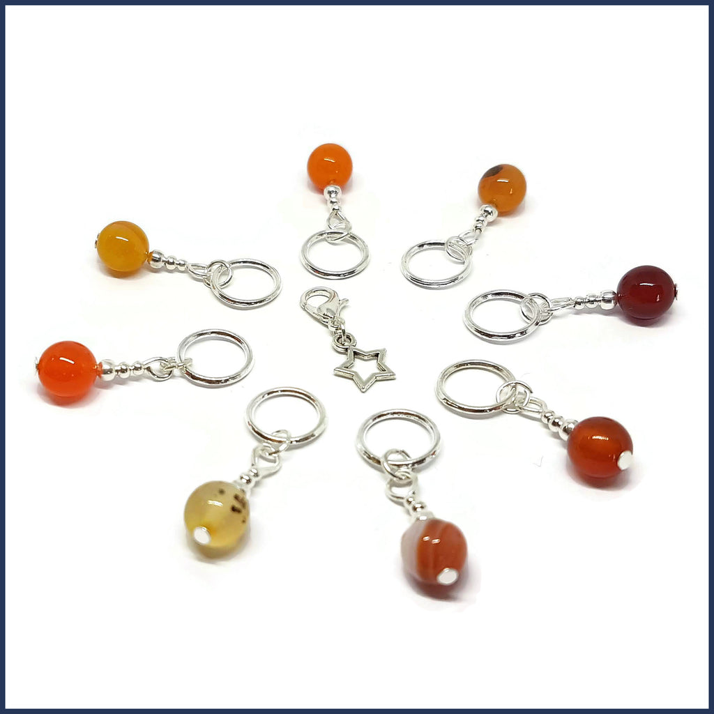 Orange Agate Knitting Marker Set