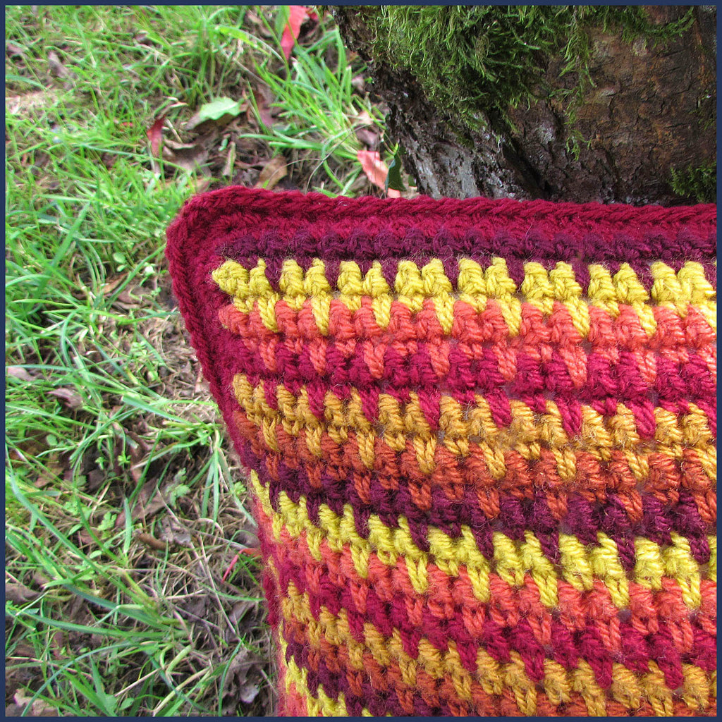 stripey crochet cushion close up