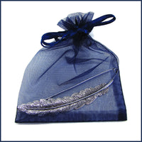 silver feather shawl pin/brooch in a blue organza bag
