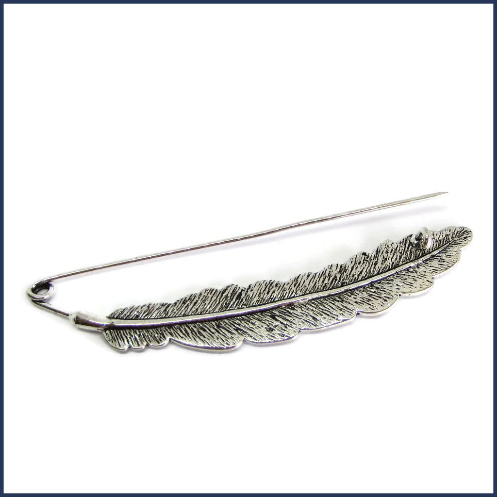 silver feather shawl pin/brooch reverse