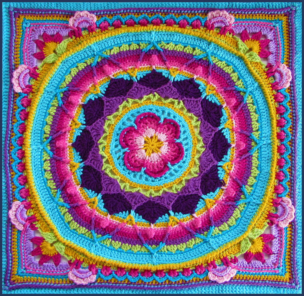 crochet card with Sophie's Garden motif