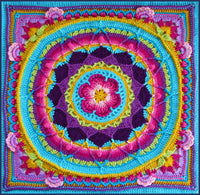 crochet card with Sophie's Garden motif