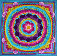 crochet card with Sophie's Garden motif