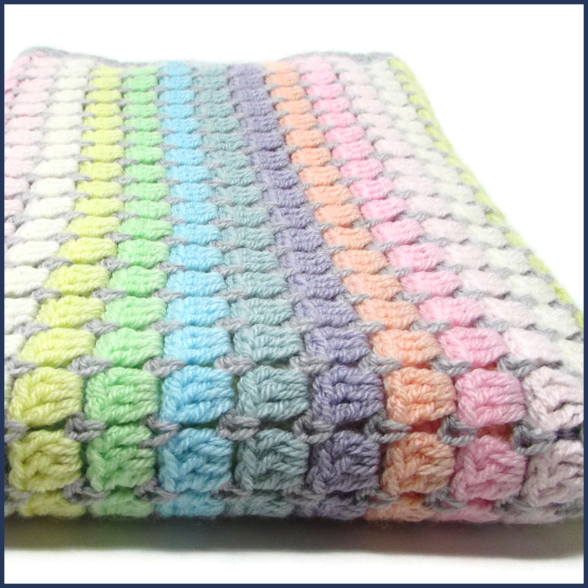 Vintage Rainbow Crochet Baby Blanket Kit ideal crochet gift for baby Blue Ammonite Designs